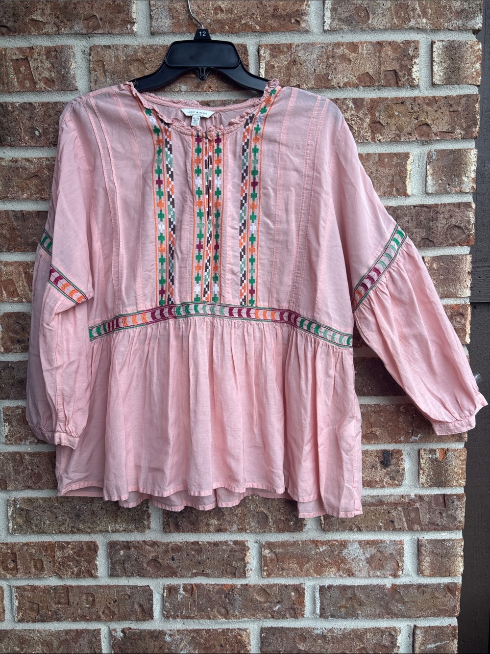 Lucky brand blush Pink Embroidered Boho Peasant Top - Women